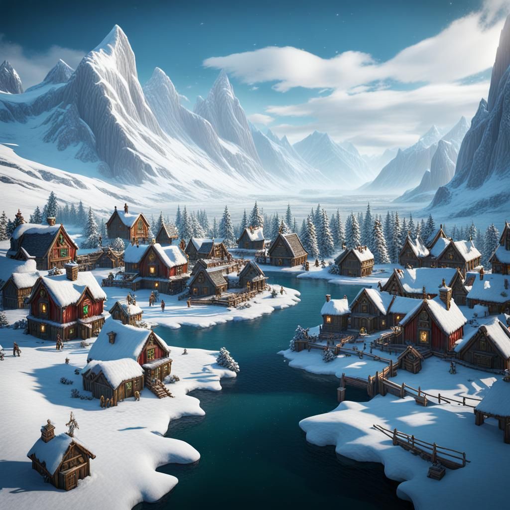 Santa's North Pole Village: Detailed Matte Painting