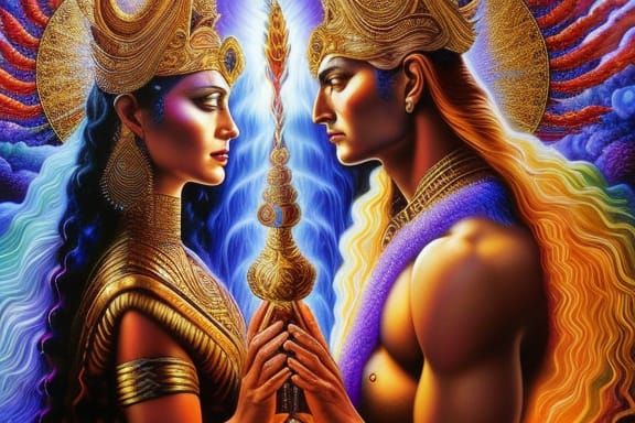 Fire God and Water Goddess in Surreal Embrace