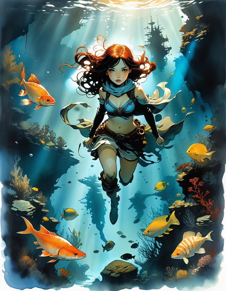 she swims with the fishes