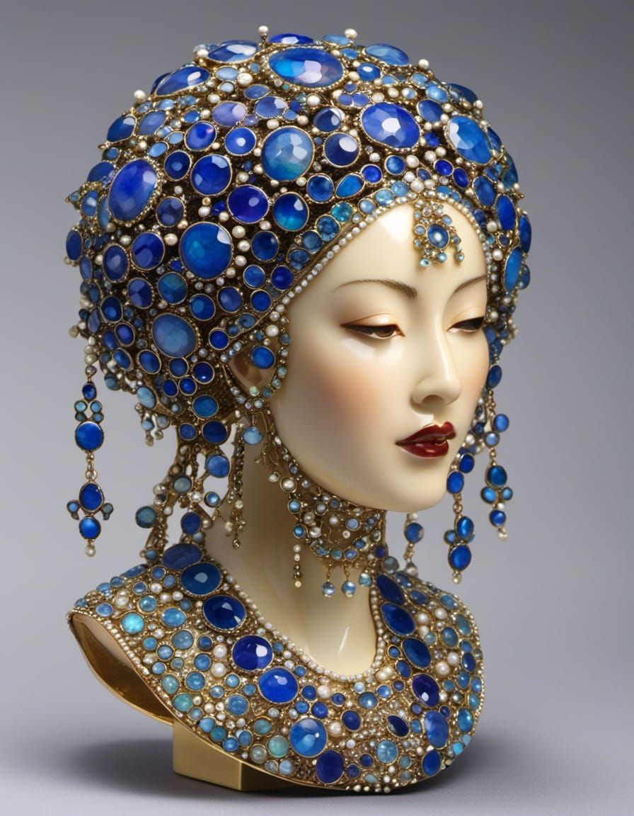 Ornate Bust in Cloisonné Over Platinum