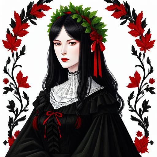 Black Velvet with Red Lace and Green Leaves
