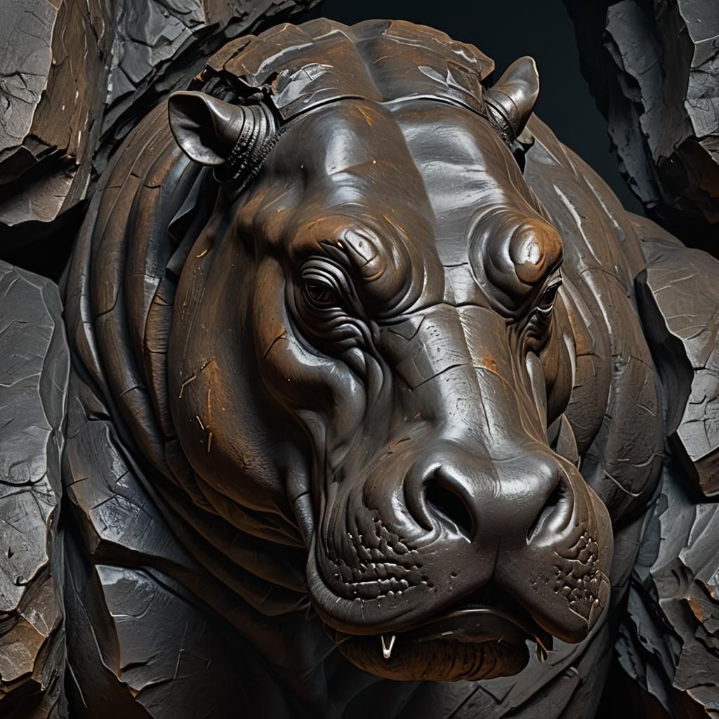 Hippopotamus Head Sculpture in Rodin's Style