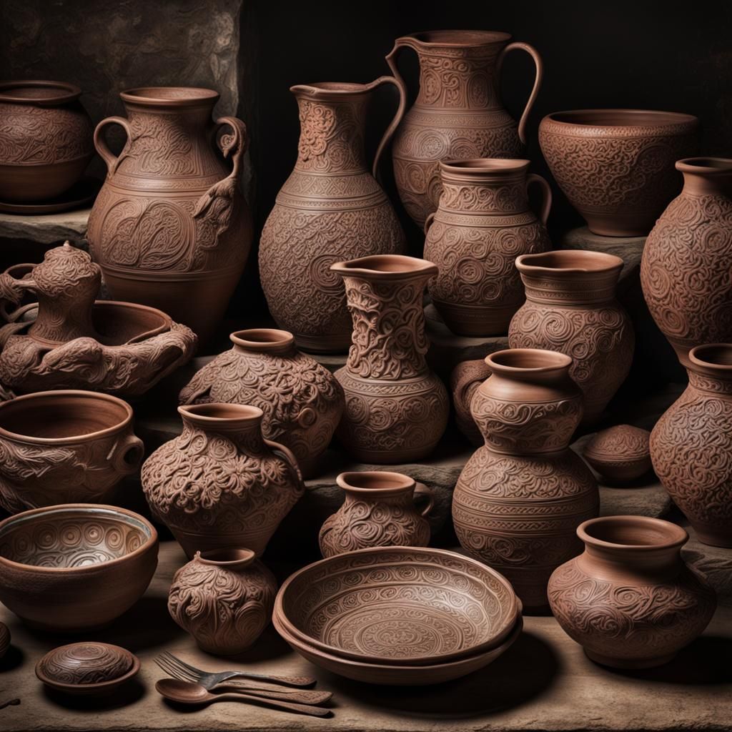Hyperrealistic Clay Pottery with Intricate Details