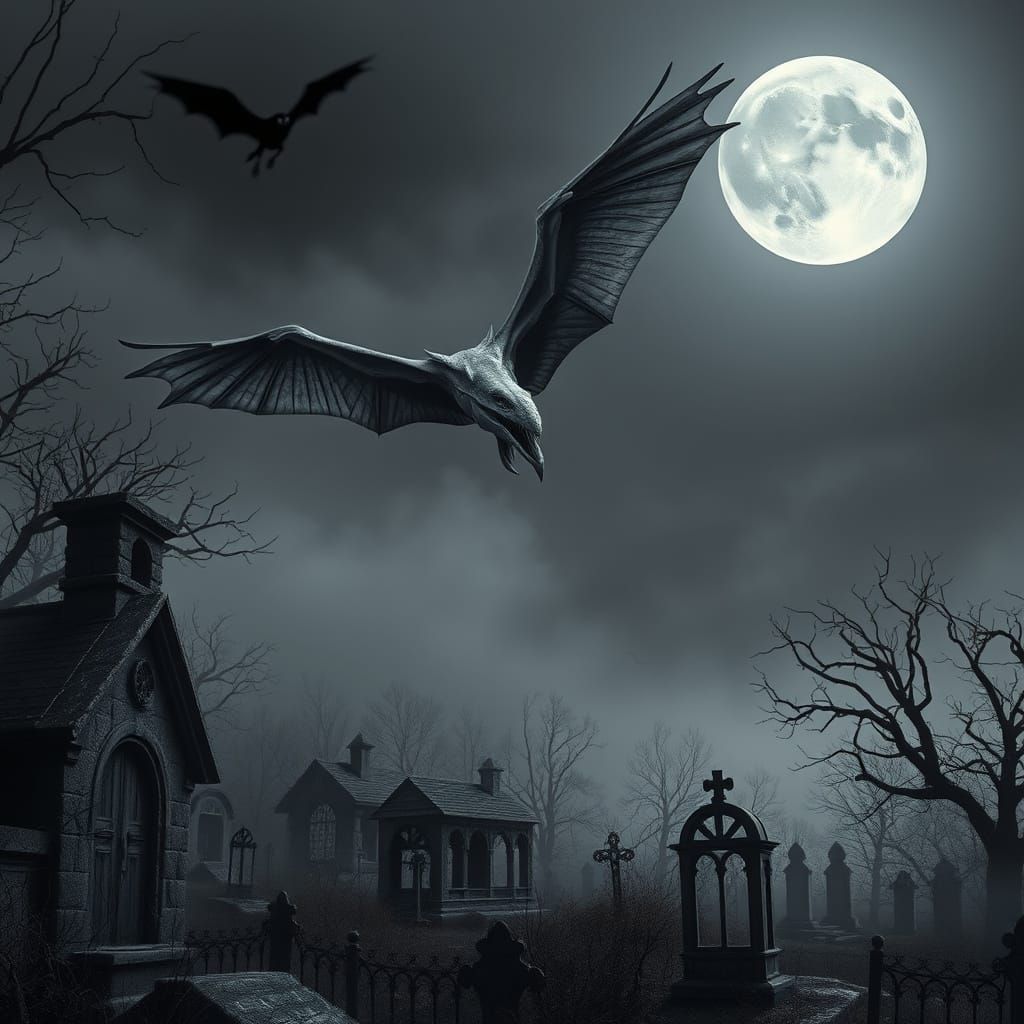 Ghost Pterosaur Over Haunted Cemetery