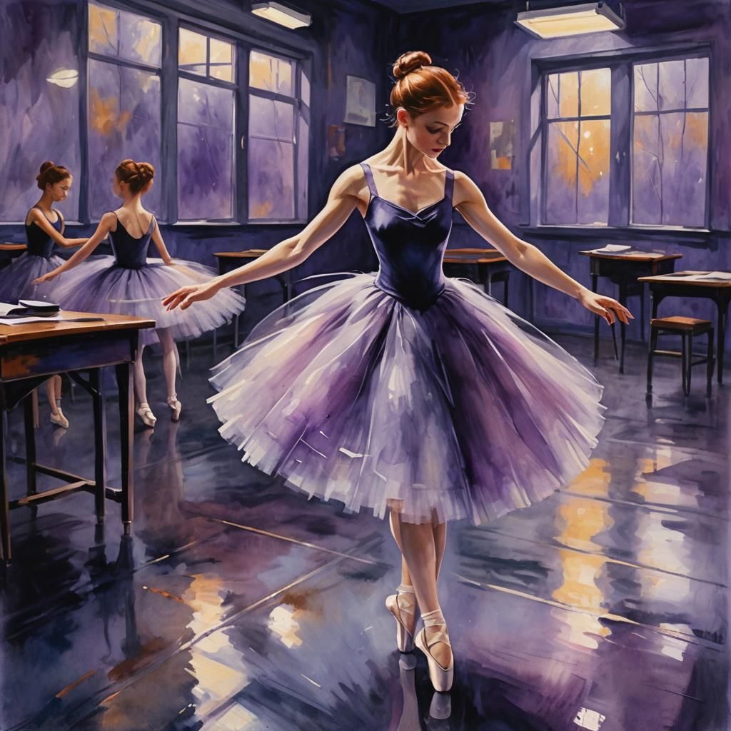 Ballerina Practice in Post-Impressionism Style