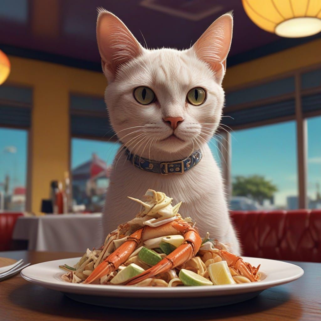 Surreal Pop Art Diner Scene with Kitten and Audrey Hepburn