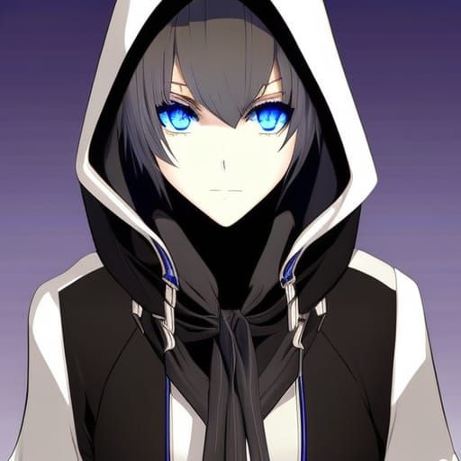 Anime Gamer Girl in White and Blue Hoodie