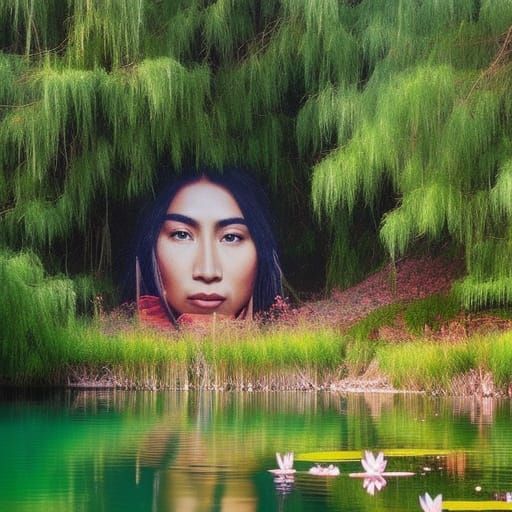 Cheyenne Woman in Pond: Fairycore Matte Painting