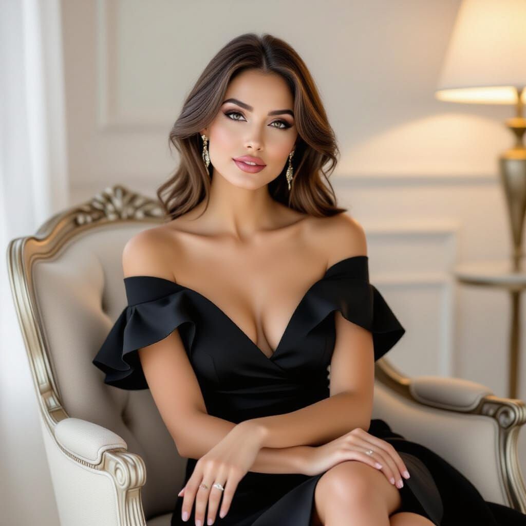 Elegant Woman Poses Gracefully Indoors