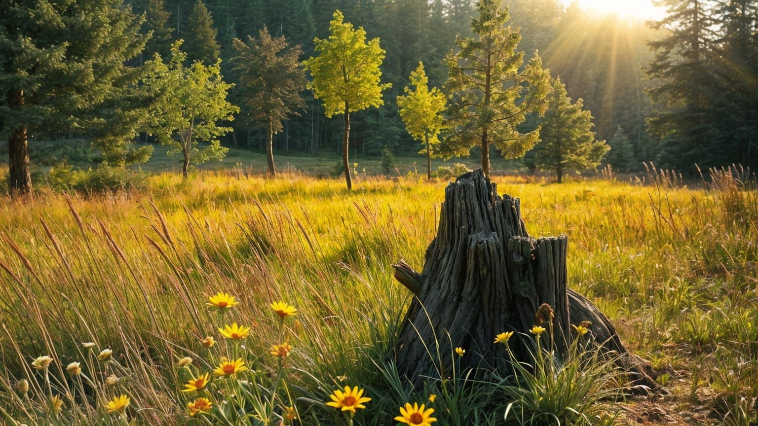 Vibrant Forest Scene in Hyperrealistic HDR Style