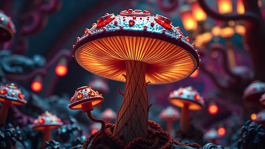 Surreal Mushroom Portrait in Fashion Magazine Style