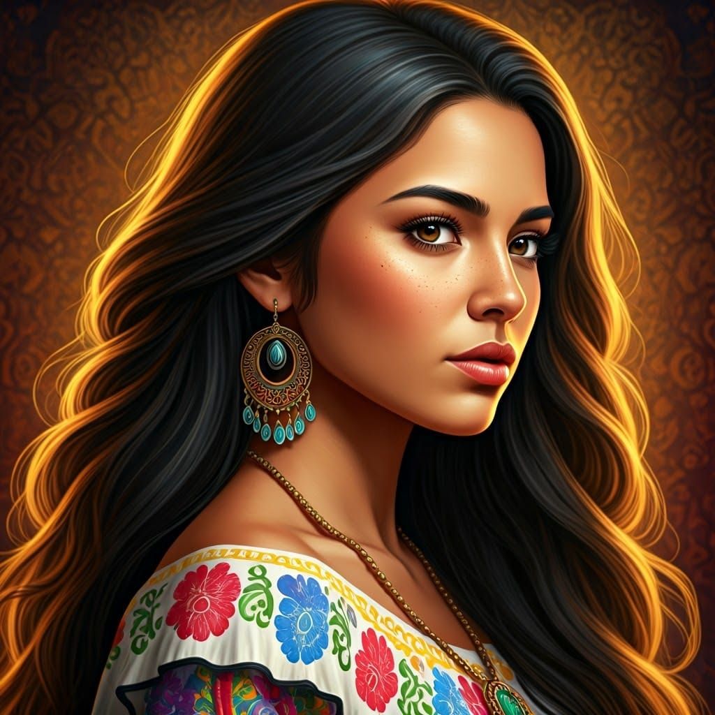 Hispanic Woman Portrait in Latin American Style