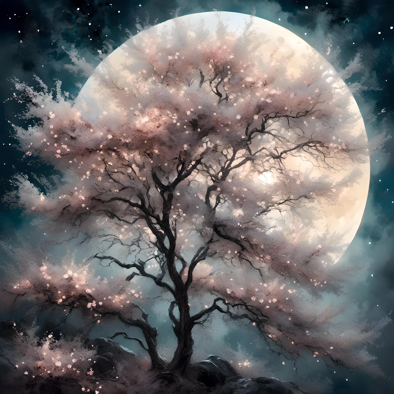 Ethereal Queen of the Night Blossom in Moonlight