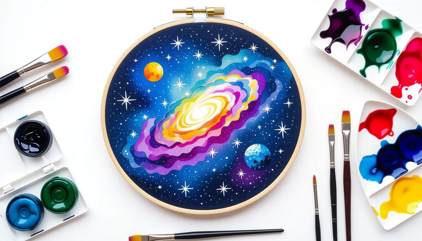 Luminous Embroidered Fantasy Universe in Alcohol Ink