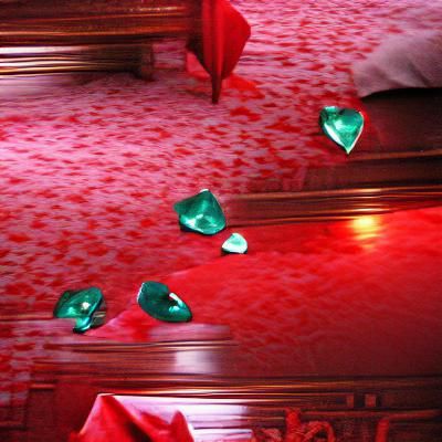 Emeralds Falling in Red Room with Heart Bed