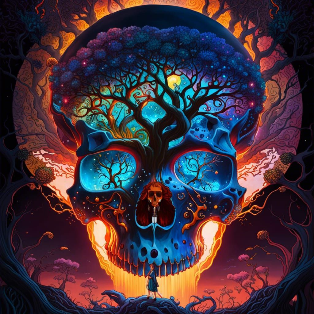 Celestial Tree of Life with Translucent Skull