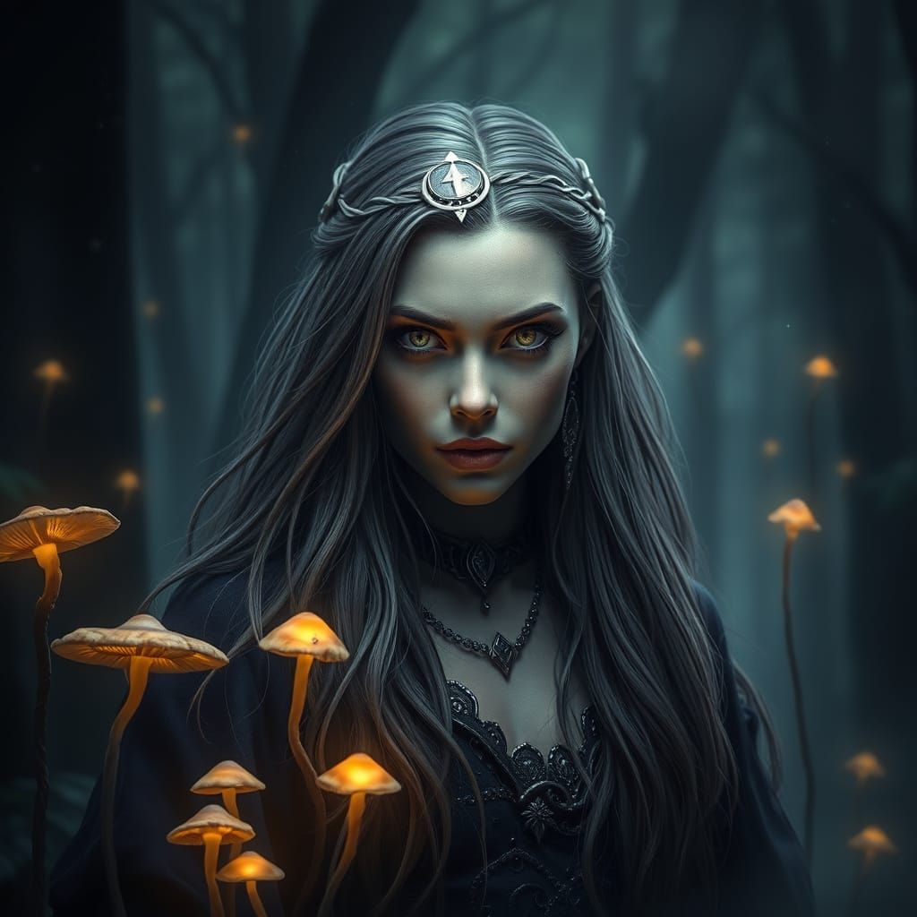 Mystical Sorceress Portrait in Dark Fantasy Style