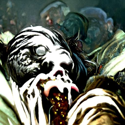 Sinister Zombie Girl Eating Brains: Horror Art