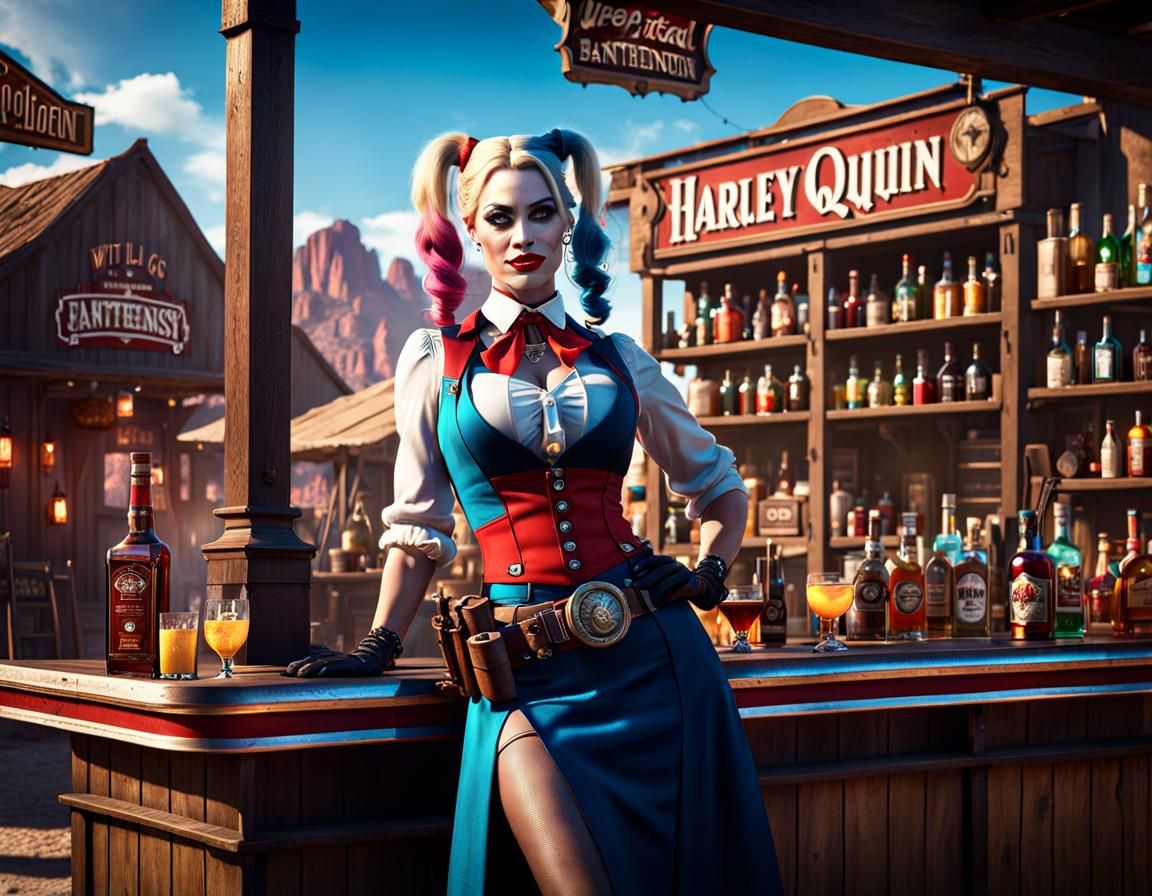 Harley Quinn as Wild West Bartender in Fantasy Art