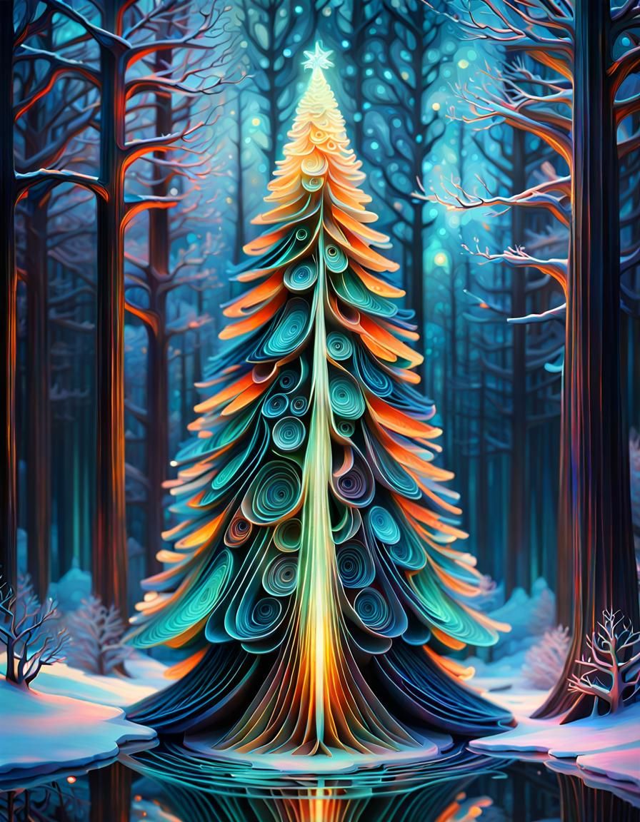 Bioluminescent Winter Doll in Quilled Christmas Forest