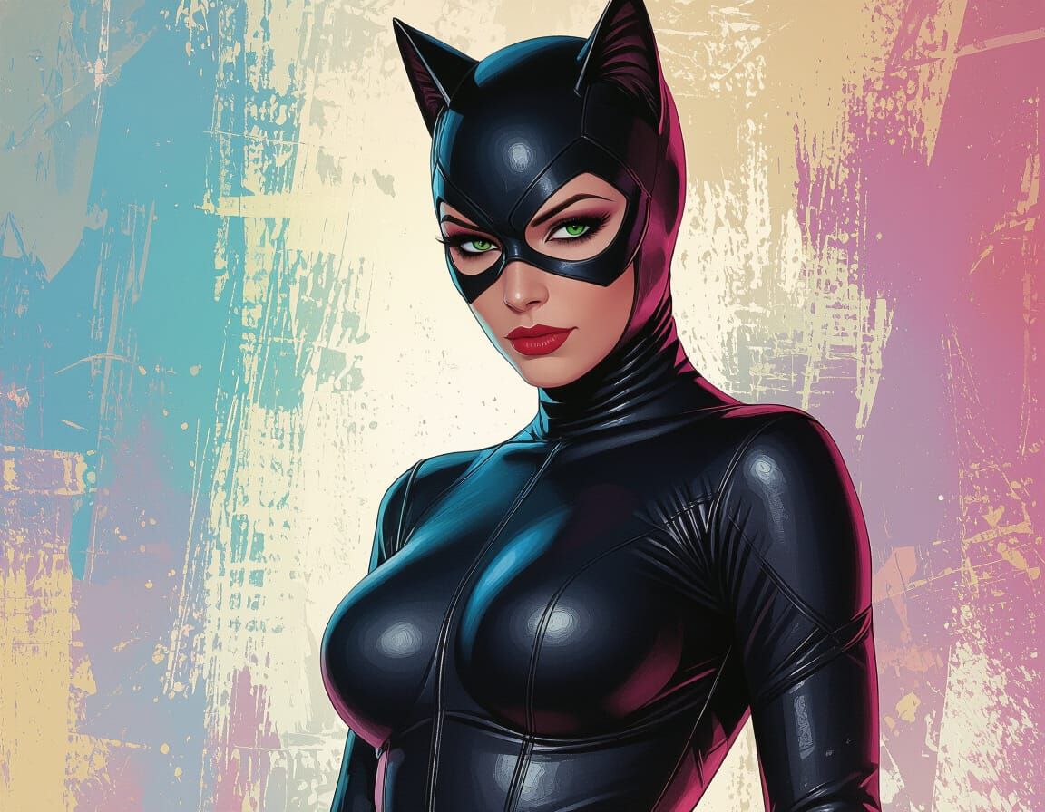 Hyperrealistic Catwoman in Splash Art Style