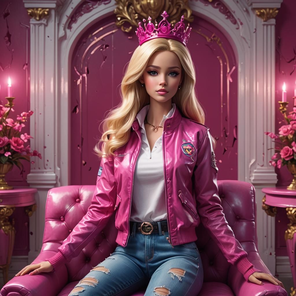 Hyperrealistic Barbiecore Portrait with Royal Pink Crown