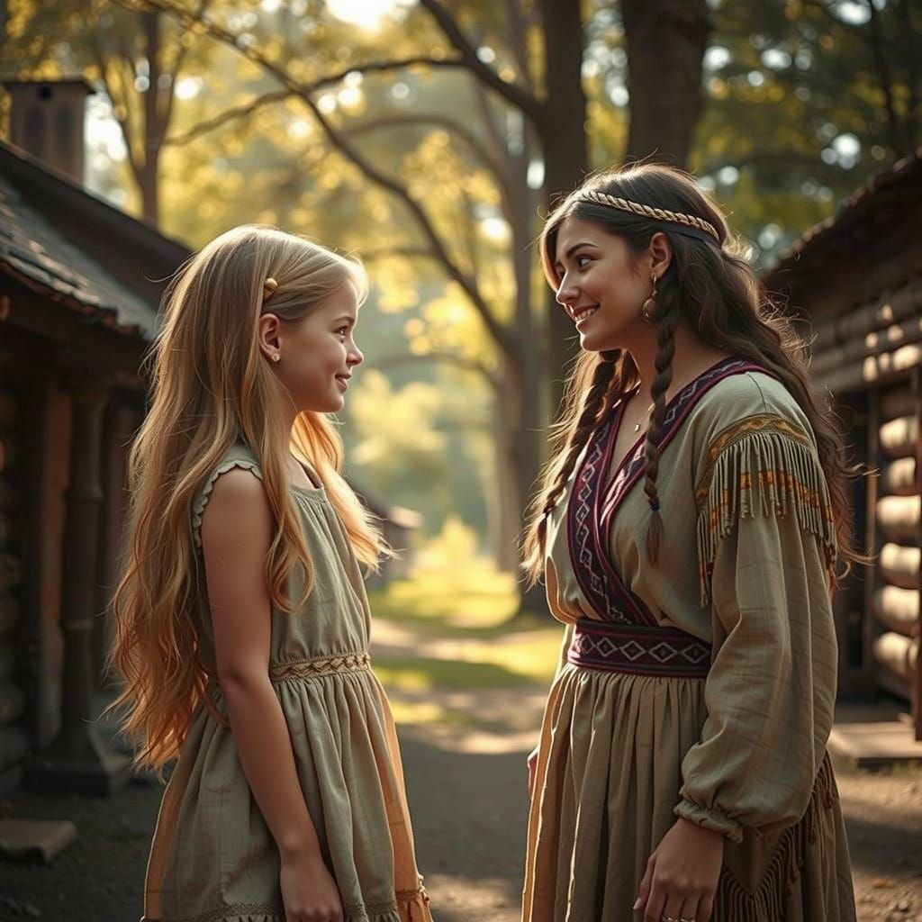 Meeting with Matoaka known as Pocahontas in her Algonquin village around 1610