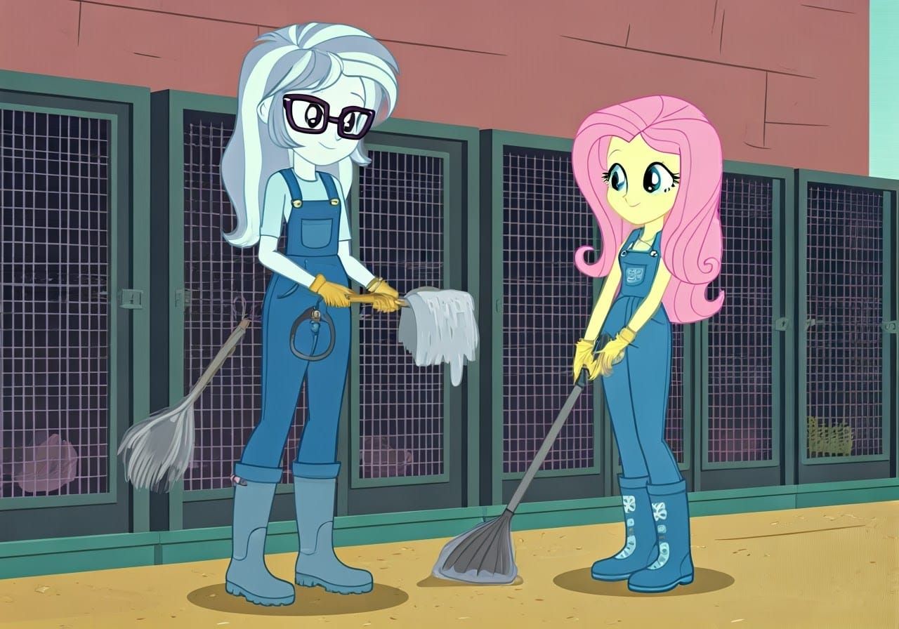 Sugarcoat and Fluttershy Volunteer at Animal Shelter
