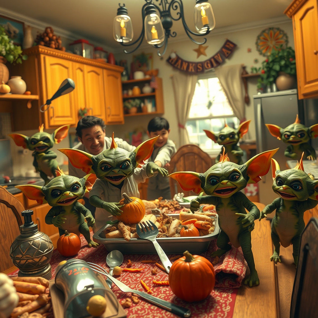 Thanksgiving Gremlins Cause Kitchen Chaos in 3D Anime