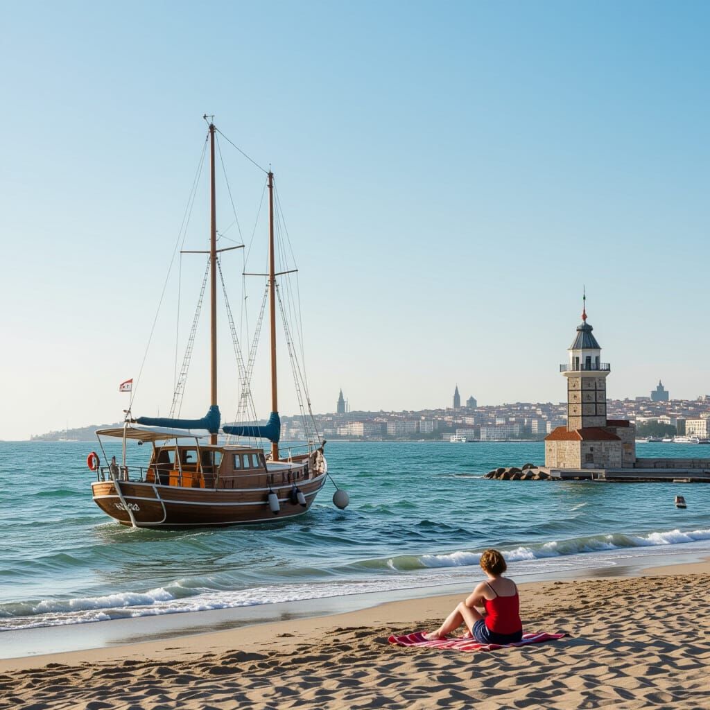 Stormy Seas: Distant Sailboat and Coastal Watchers