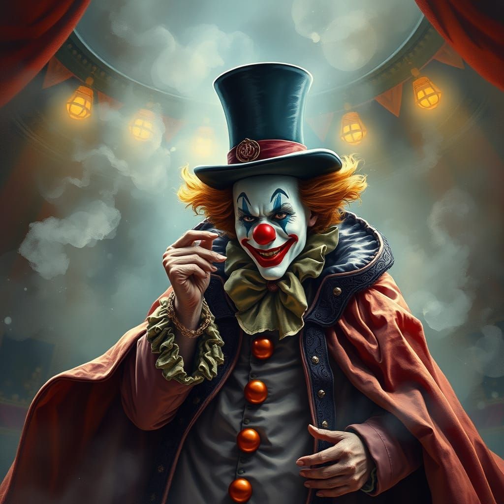 Mystical Clown Magician in Ethereal Cirque, Gouache Watercol...
