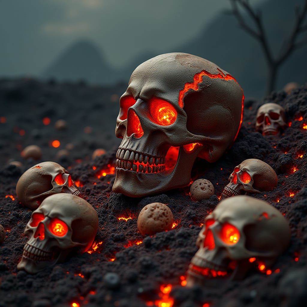 Lava Skull Surrealism: Scorched Psyche Photorealistic Art