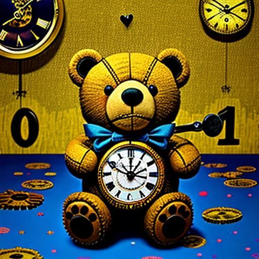 Teddy Bear Creature Holding a Clock