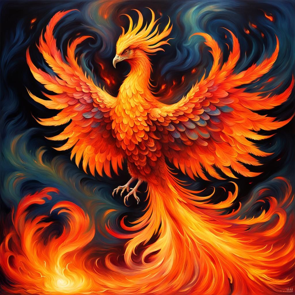 Majestic Phoenix Ignited: Surrealist Impressionism