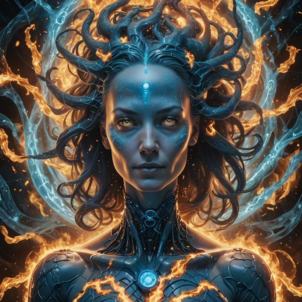 Female Dr. Manhattan Beaming Love in a Surreal Portrait