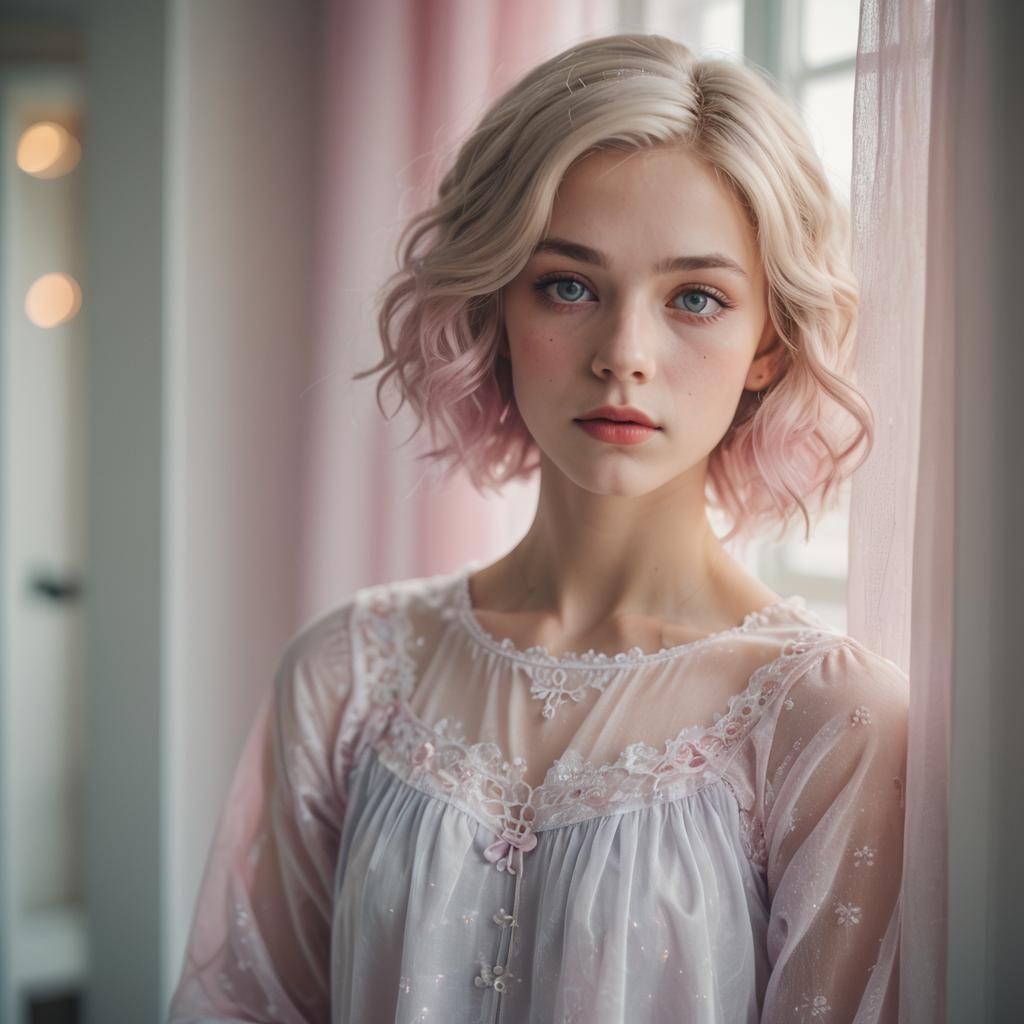 Cross-dressing Boy in Nightgown: High-Key Photography