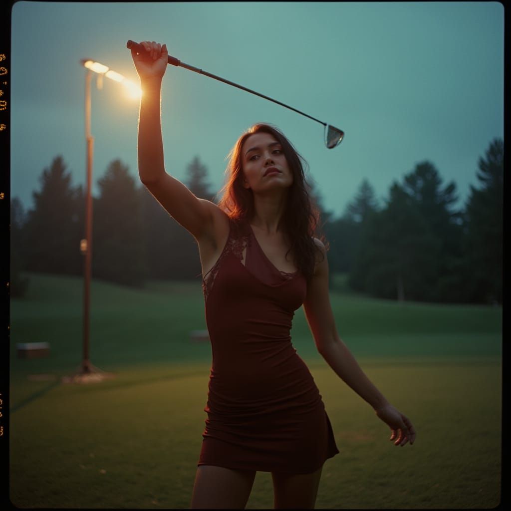 Epic Cinematic Golf Scene in 35mm Film Style