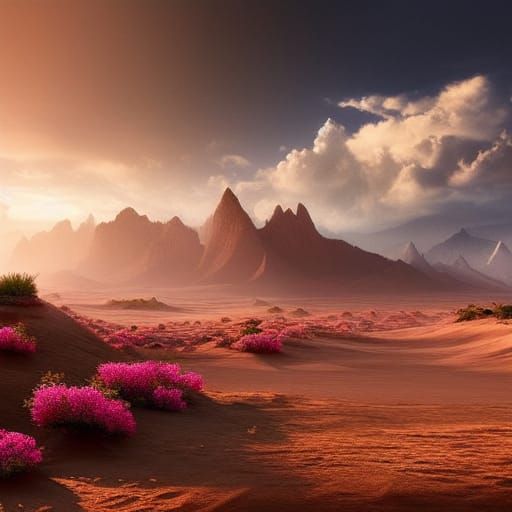 Blooming Desert Landscape: Epic Digital Matte Painting