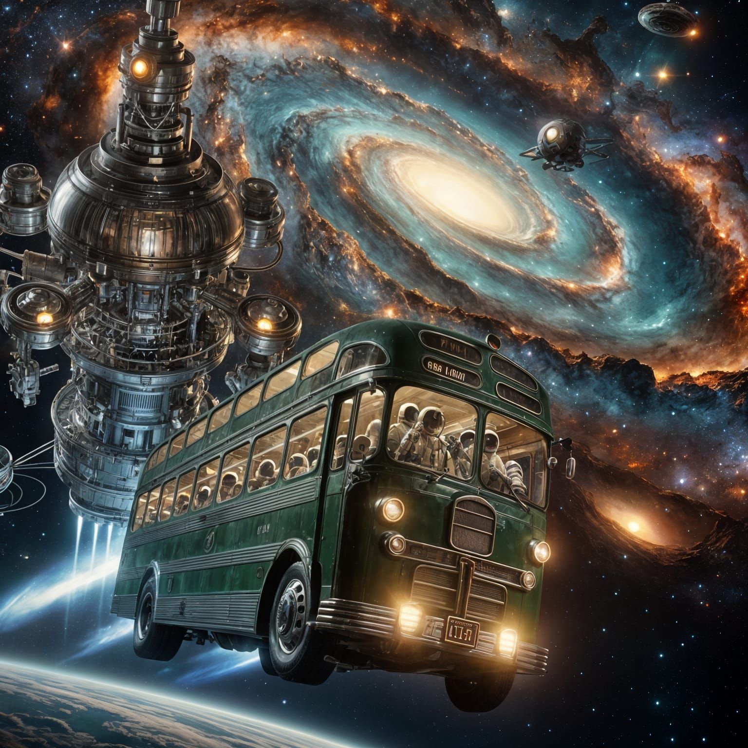 "Space Cadet no.9 Bus Leaving Earth"