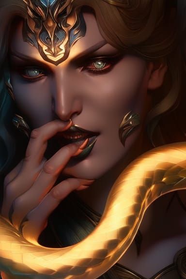 Surreal Snake Woman Portrait in Hyperdetailed Style