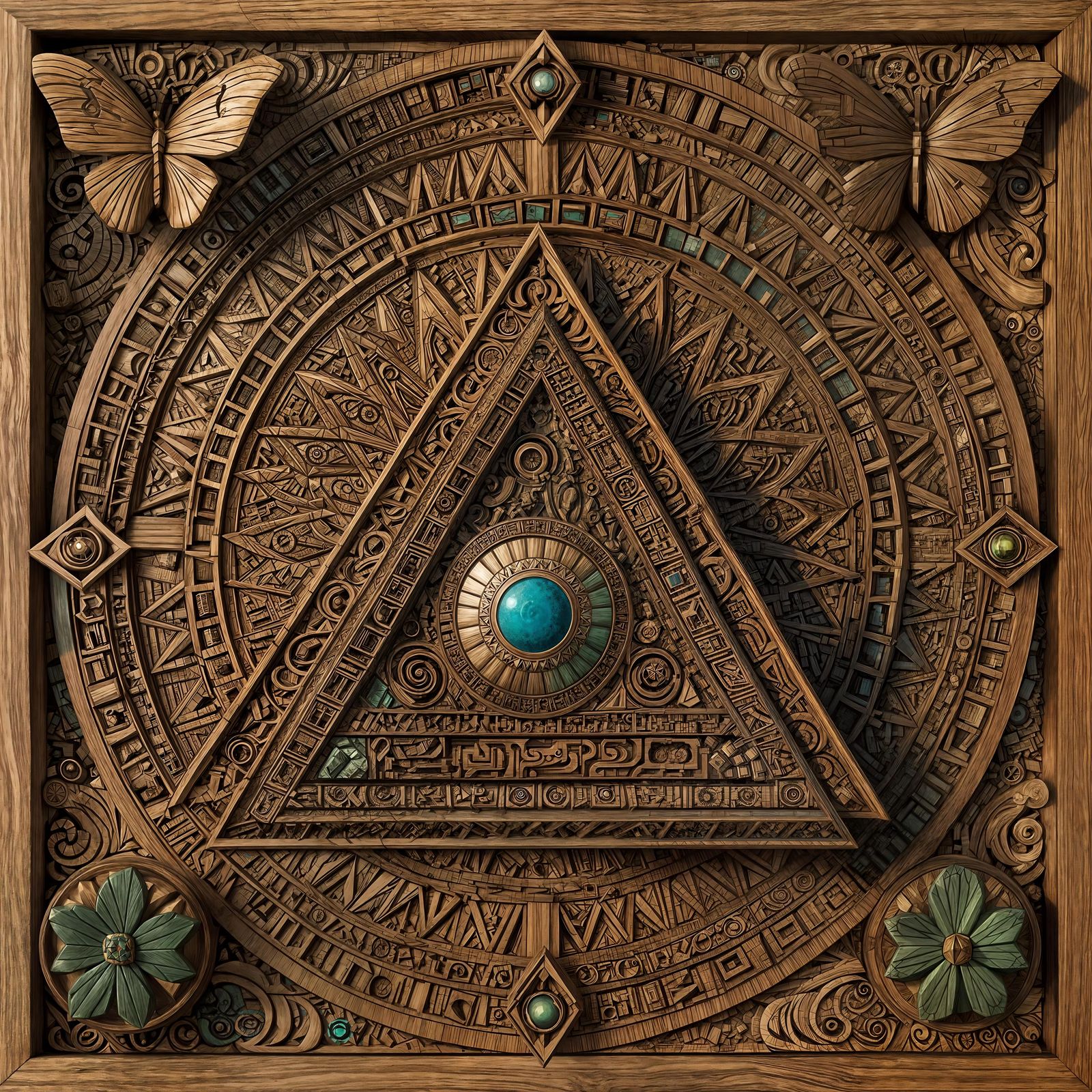 Ornate 3D Pyramid and Cube in Celestial Landscape