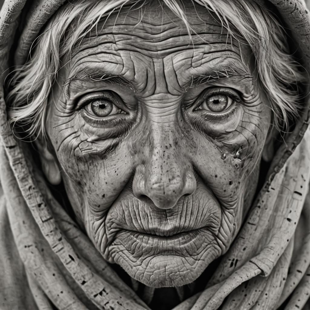 Black and White Portrait: Mother's Eyes Reflect Soldier Son