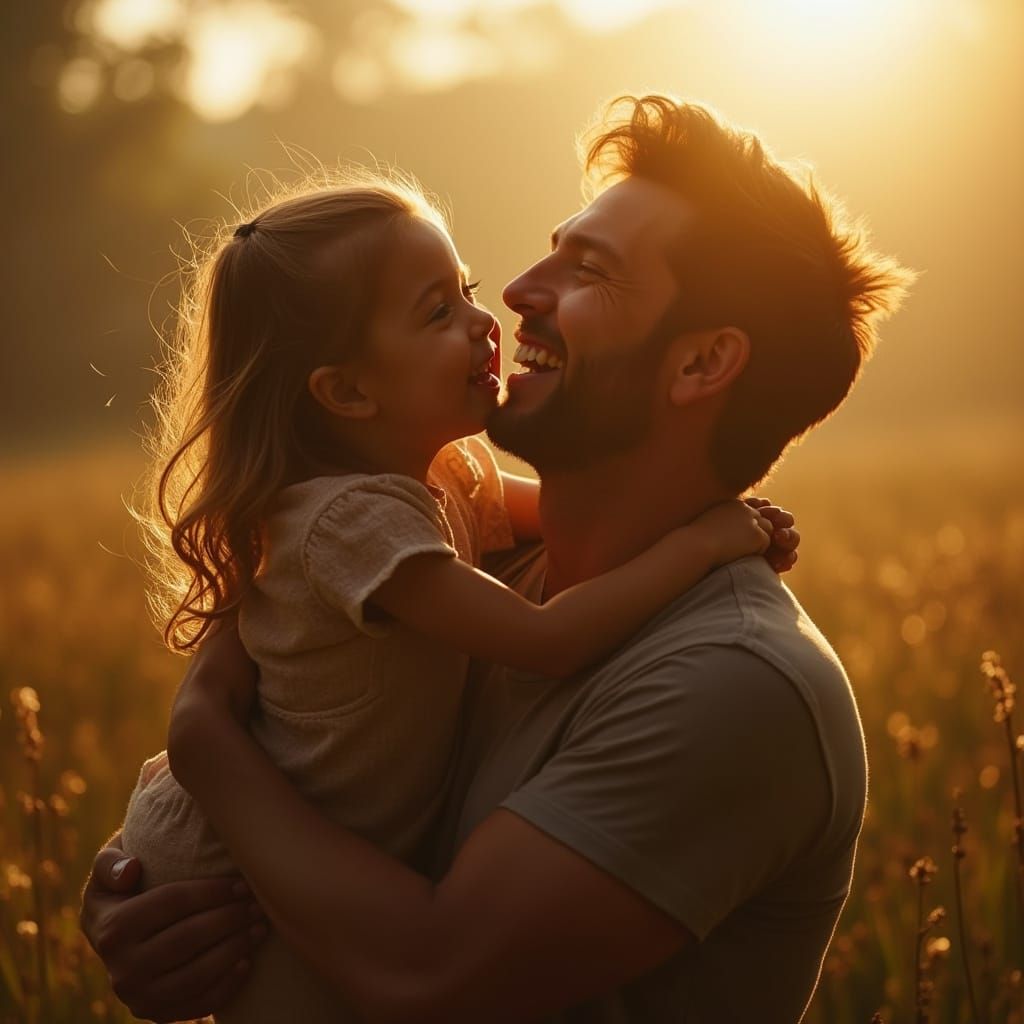 Father and Daughter Share Joyful Moment in Golden Light