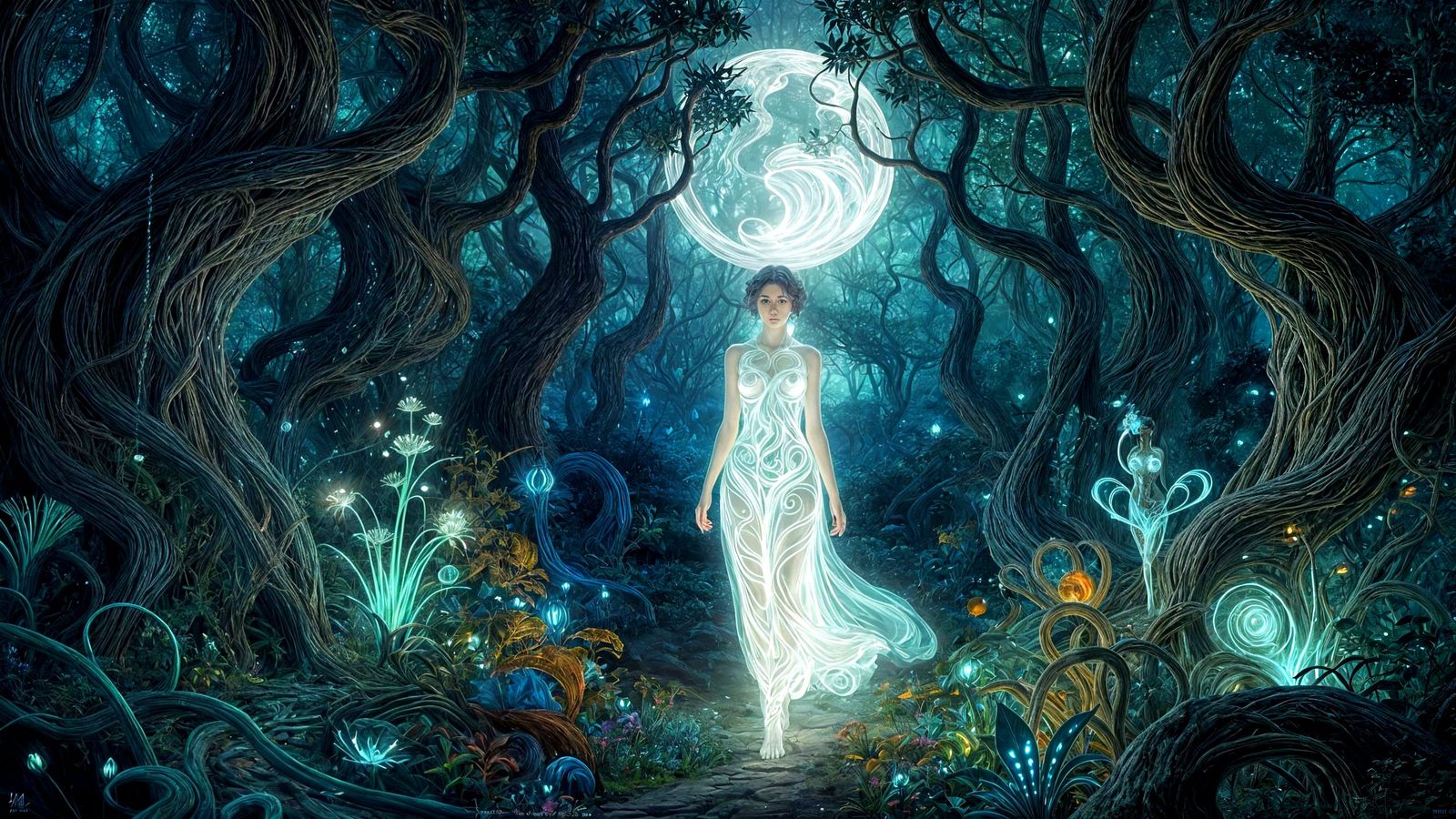 Ethereal Woman in Surreal Dreamlike Forest
