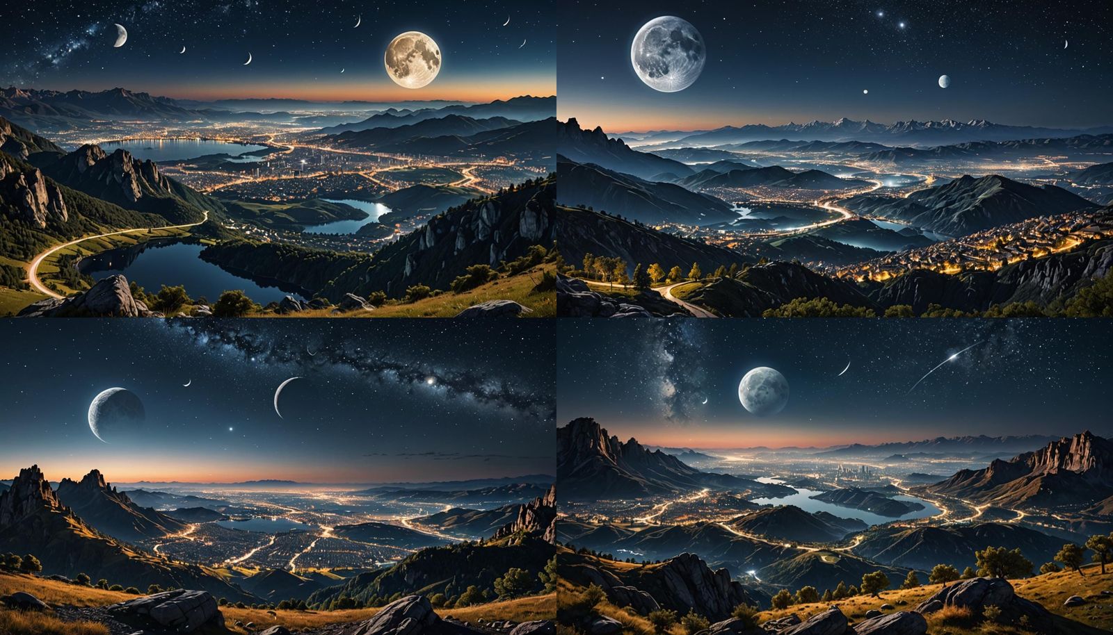 Futuristic City Under Two Moons at Night