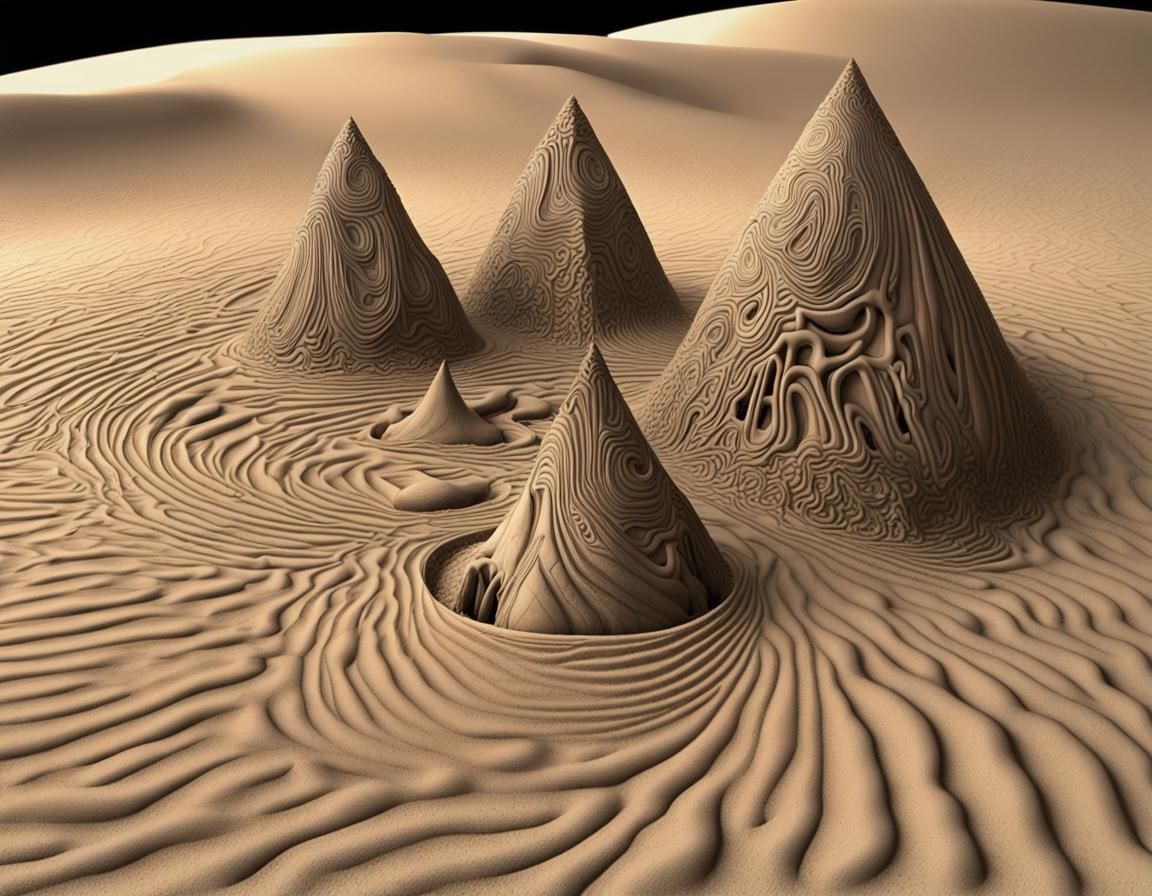 Surreal 3D Sand Doodles in Glitchcore Style