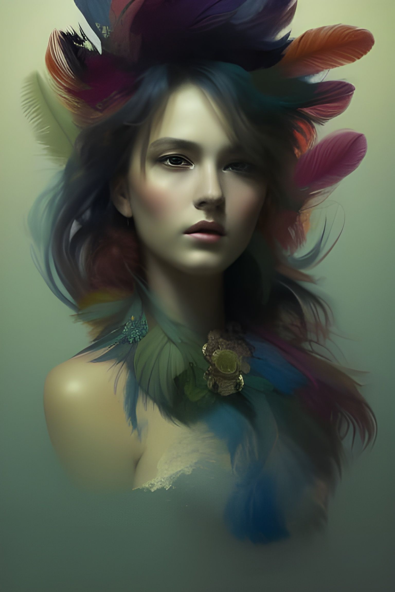 Feathered Beauty: Portrait in Hyperdetailed Style