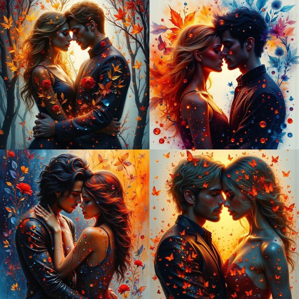 Abstract Alcohol Ink Painting of Intimate Couple