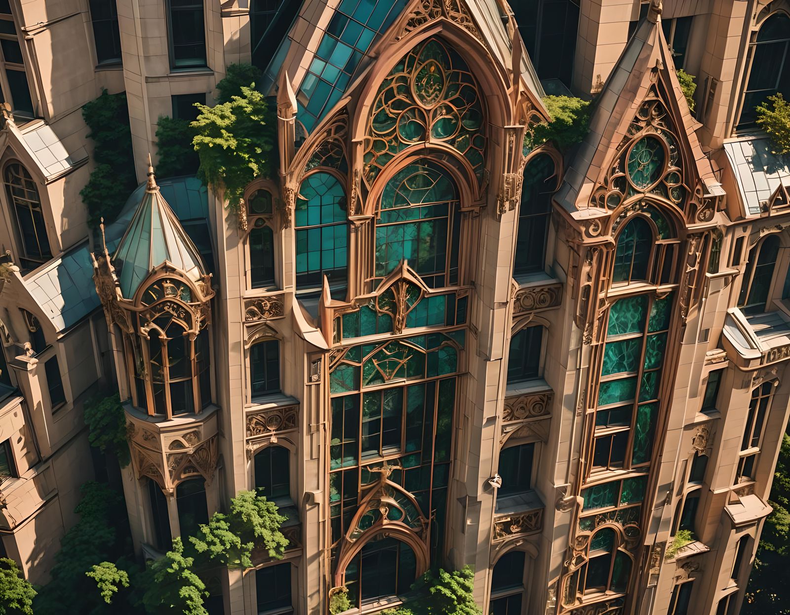 High Art deco building in an old city with nature elements i...