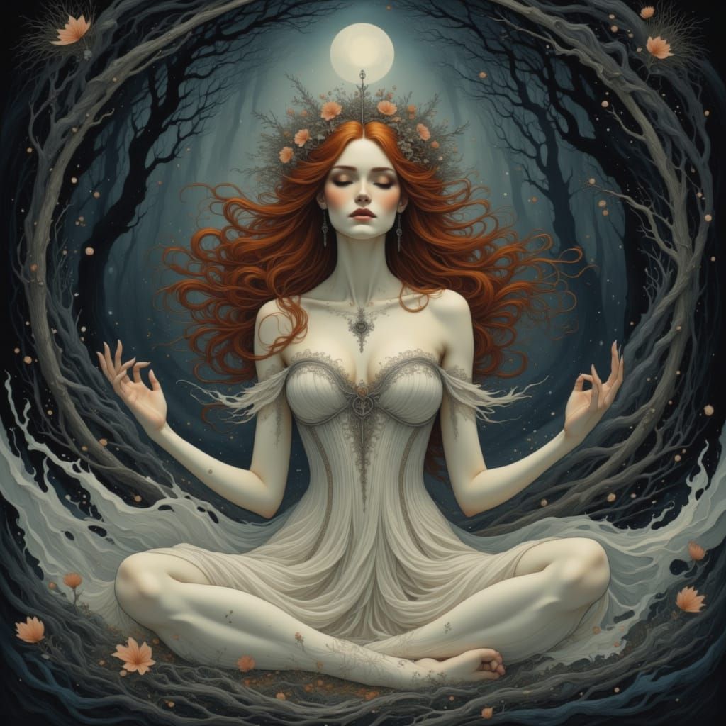 Timeless Goddess in Moonlit Forest